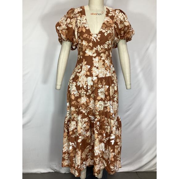 Shona Joy 'Capucine Plunged' Short Sleeve Brown Dress Size 4 - Picture 2 of 4